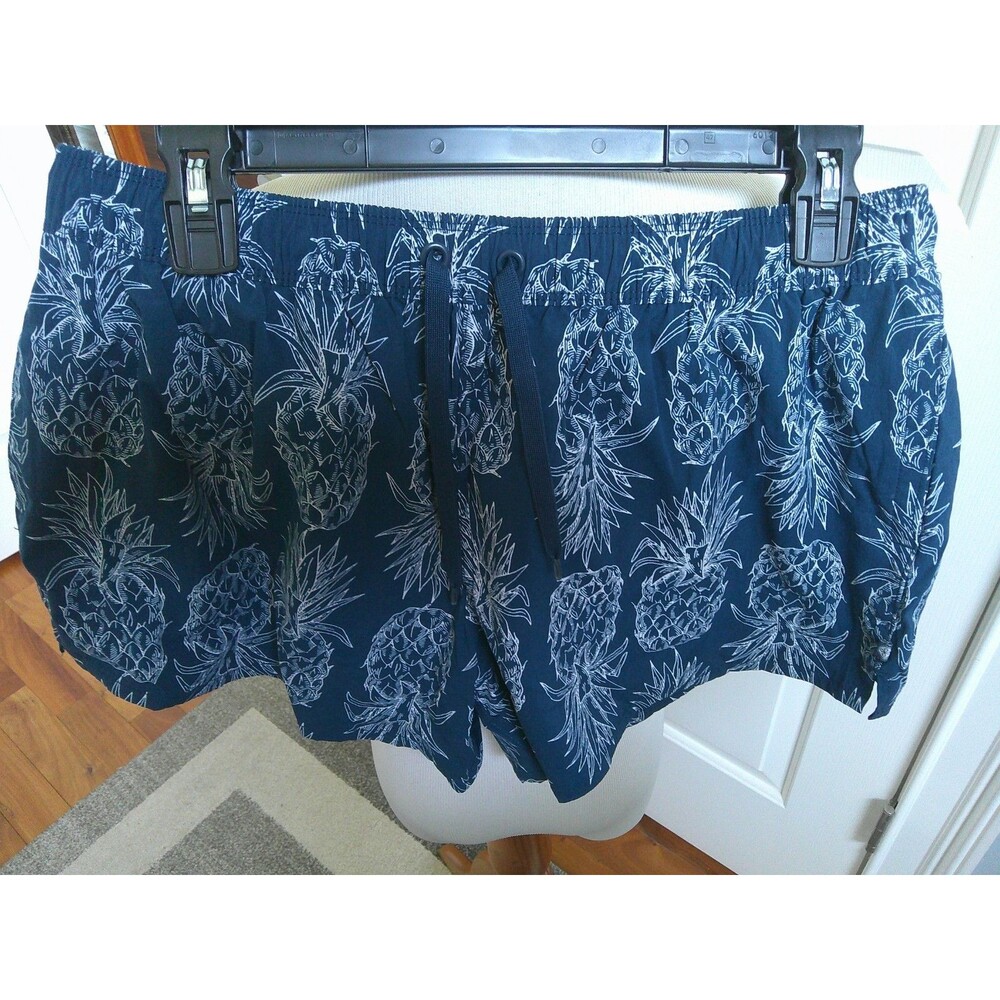 NEW Lauren James Cute Navy Pineapple Quick Dry Print Drawstring Shorts Large